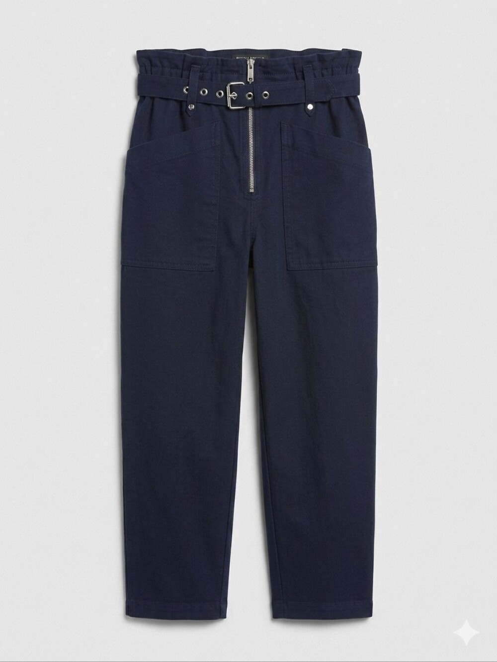 Nwt Banana Republic Paperbag Pant Linen Cotton Blend In Navy, Petite Sz 0
